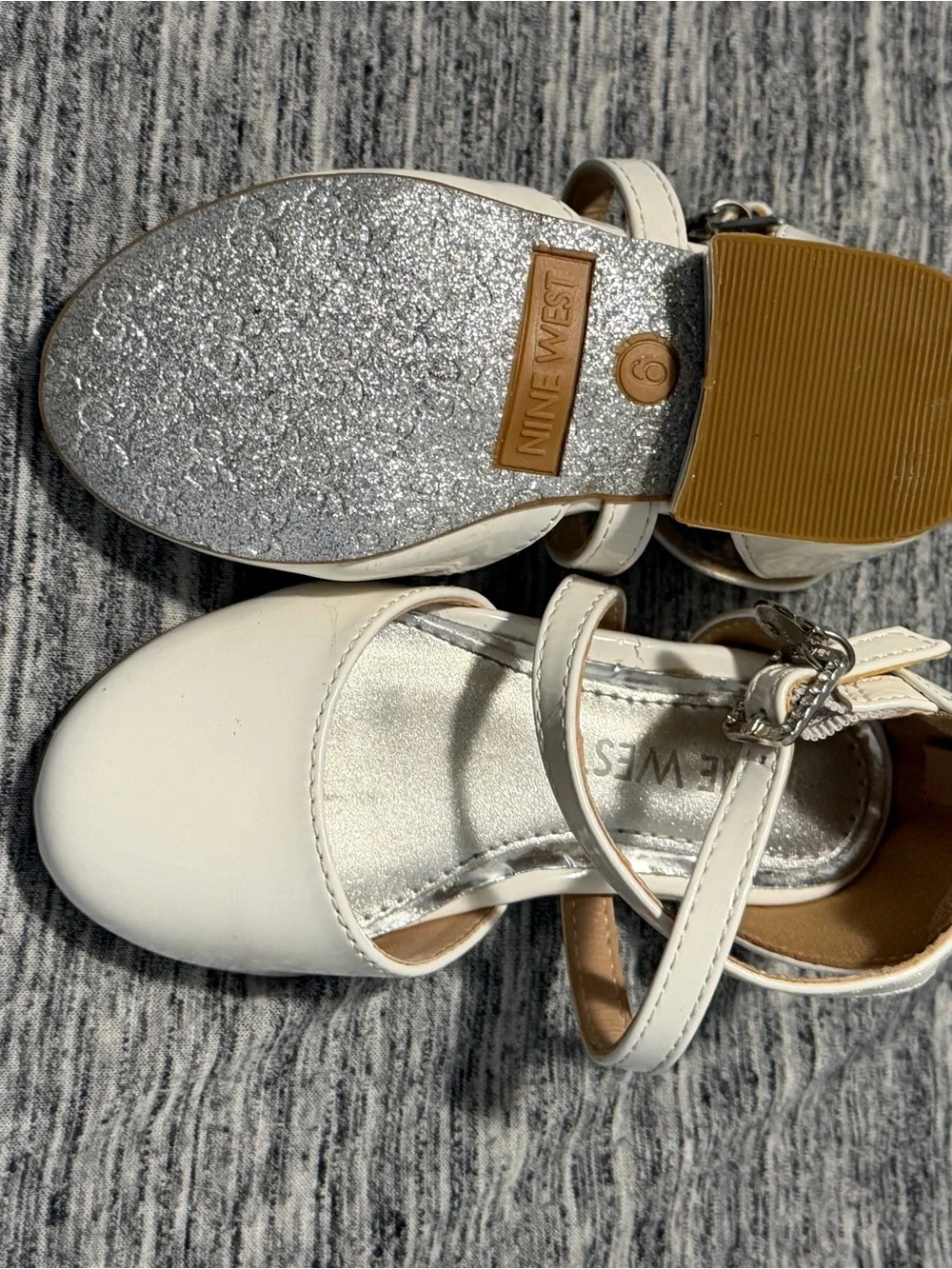 Nine West Girls Cream/White Cross-Strap Mary Jane Dress Shoes